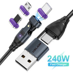 USLION US0204 1.8m USB / Type-C to Type-C / Micro / iP Cable Rotatable 240W Magnetic Charging Cable