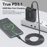 USLION US0204 1.8m USB / Type-C to Type-C / Micro / iP Cable Rotatable 240W Magnetic Charging Cable