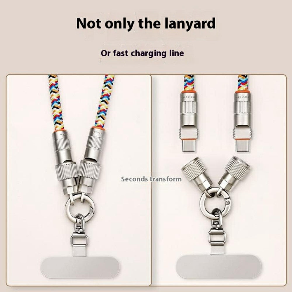 120cm 2-in-1 PD 66W Type-C Charging Cable Cell Phone Crossbody Lanyard Data Cable with Zinc Alloy Buckle, Tether Tab