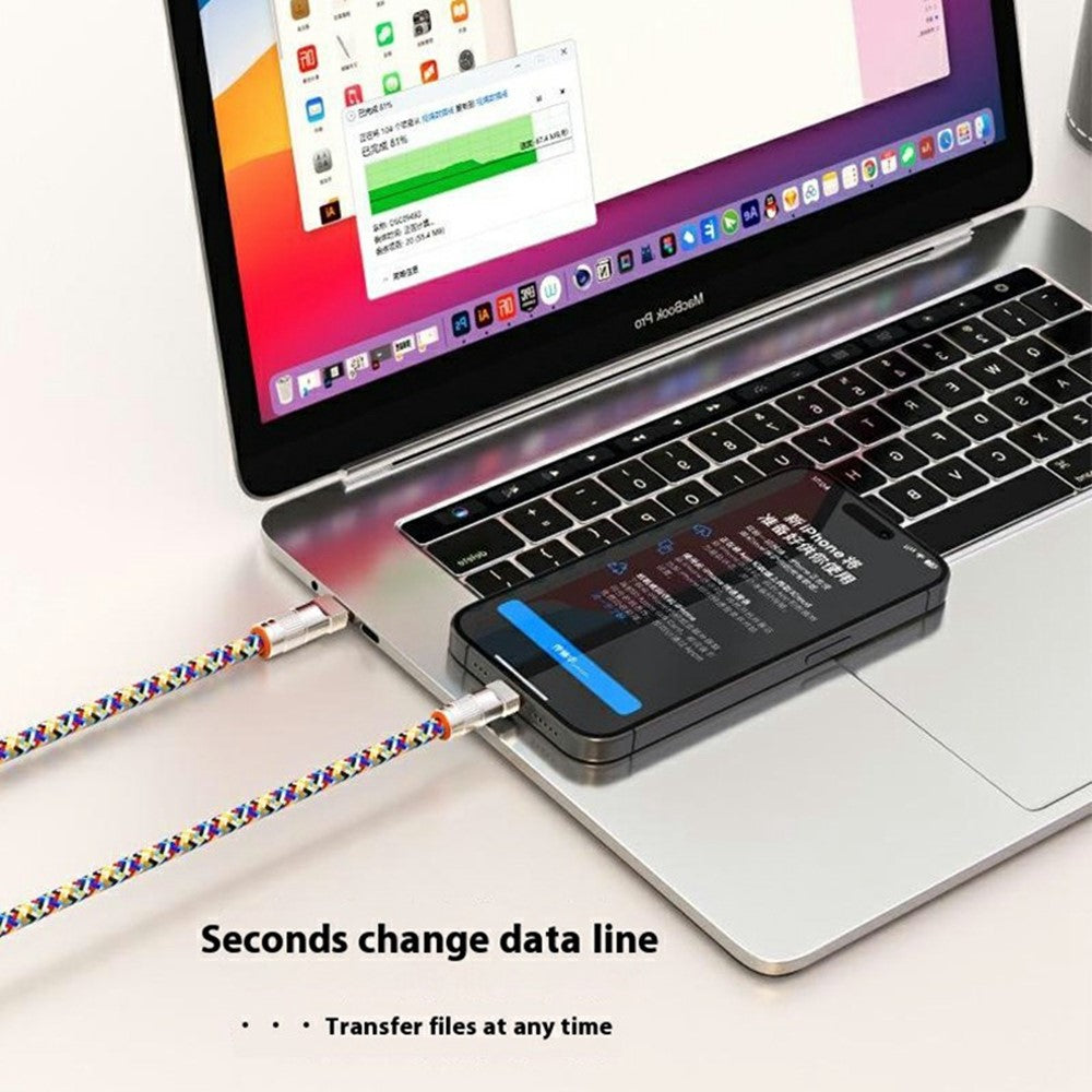 120cm 2-in-1 PD 66W Type-C Charging Cable Cell Phone Crossbody Lanyard Data Cable with Zinc Alloy Buckle, Tether Tab