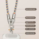 120cm 2-in-1 PD 66W Type-C Charging Cable Cell Phone Crossbody Lanyard Data Cable with Zinc Alloy Buckle, Tether Tab