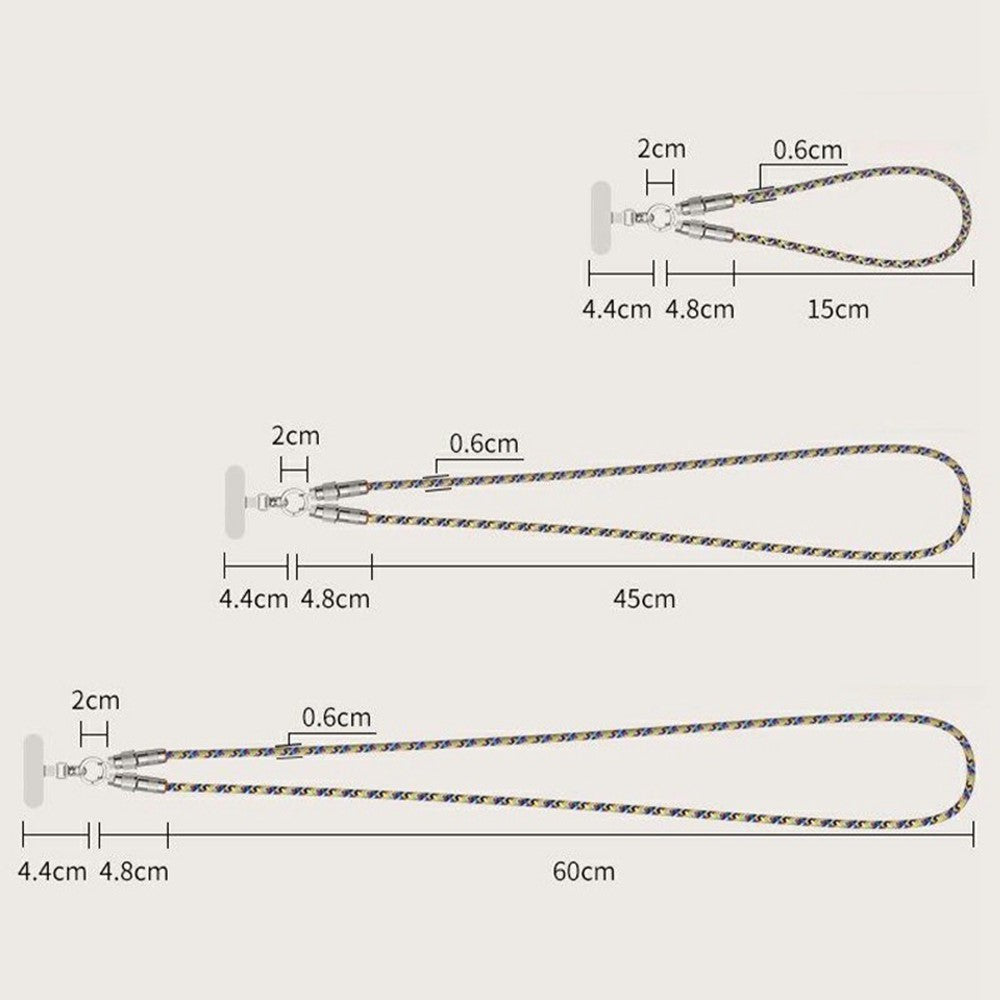 120cm 2-in-1 PD 66W Type-C Charging Cable Cell Phone Crossbody Lanyard Data Cable with Zinc Alloy Buckle, Tether Tab