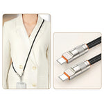120cm 2-in-1 PD 66W Type-C Charging Cable Cell Phone Crossbody Lanyard Data Cable with Zinc Alloy Buckle, Tether Tab