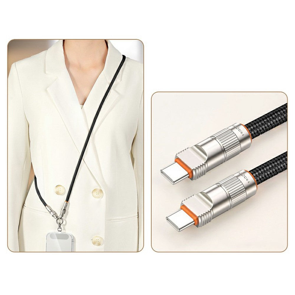 120cm 2-in-1 PD 66W Type-C Charging Cable Cell Phone Crossbody Lanyard Data Cable with Zinc Alloy Buckle, Tether Tab