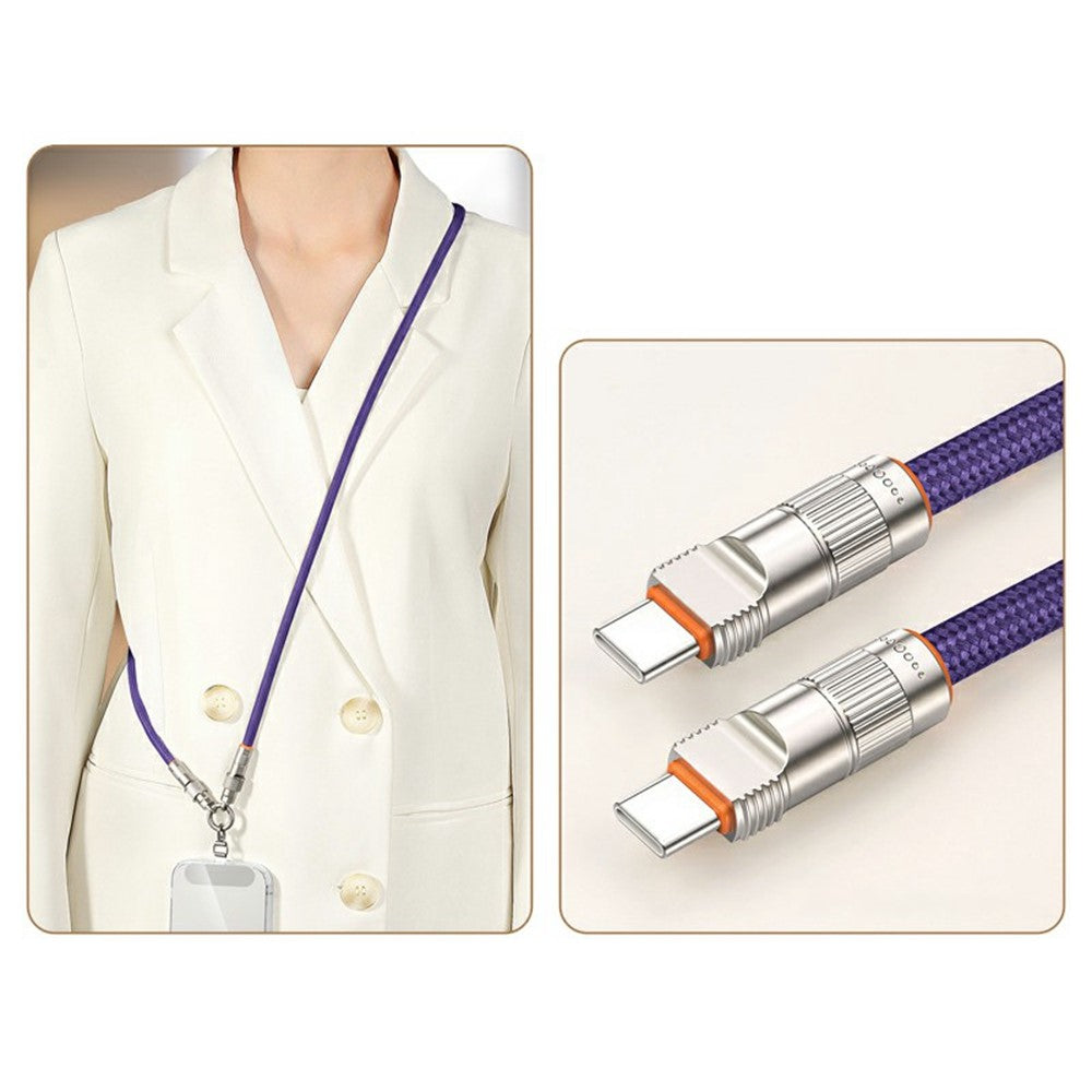 120cm 2-in-1 PD 66W Type-C Charging Cable Cell Phone Crossbody Lanyard Data Cable with Zinc Alloy Buckle, Tether Tab