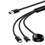 ESSAGER 1,2 m USB til Type-C + 8-pin + trådløs opladningsdock til Apple Watch flettet opladerkabel