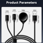 ESSAGER 1,2 m USB til Type-C + 8-pin + trådløs opladningsdock til Apple Watch flettet opladerkabel