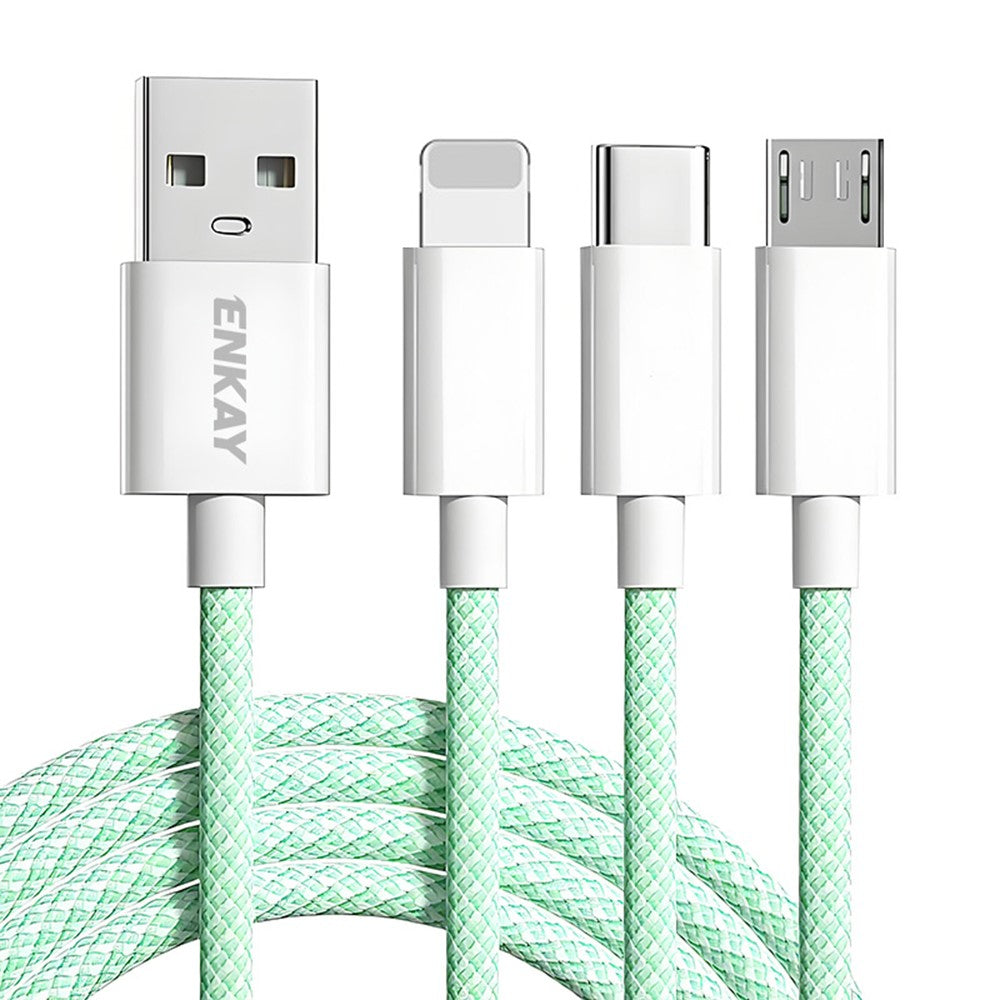 ENKAY 1m 3 in 1 USB to iP / Type-C / Micro USB 60W Charging Data Cable Braided Wire