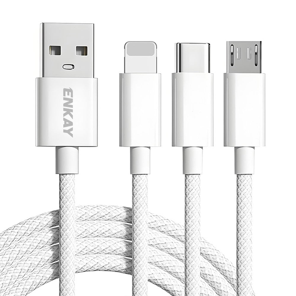 ENKAY 1.5m 3 in 1 USB to iP / Type-C / Micro USB 60W Charging Data Cable Braided Wire