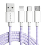 ENKAY 1.5m 3 in 1 USB to iP / Type-C / Micro USB 60W Charging Data Cable Braided Wire