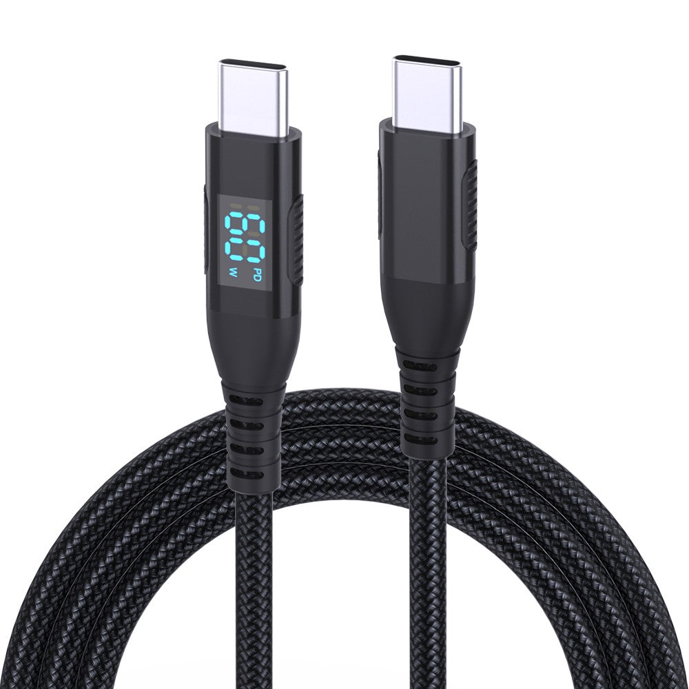 3 m USB-C til USB-C Kabel Digitalt Display 3A / 20V 60W Hurtigopladende Flettet Datakabel til Smartphones Tablets