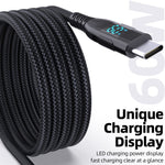 3 m USB-C til USB-C Kabel Digitalt Display 3A / 20V 60W Hurtigopladende Flettet Datakabel til Smartphones Tablets