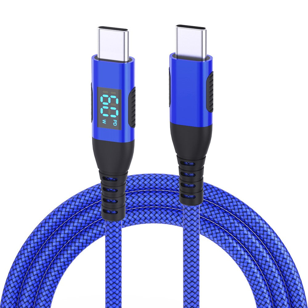 3 m USB-C til USB-C Kabel Digitalt Display 3A / 20V 60W Hurtigopladende Flettet Datakabel til Smartphones Tablets