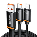 ESSAGER 1m USB-A to iP + Type-C Fast Charging Cable 100W PD Sync Data Transfer Cable