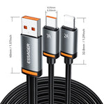 ESSAGER 1m USB-A to iP + Type-C Fast Charging Cable 100W PD Sync Data Transfer Cable