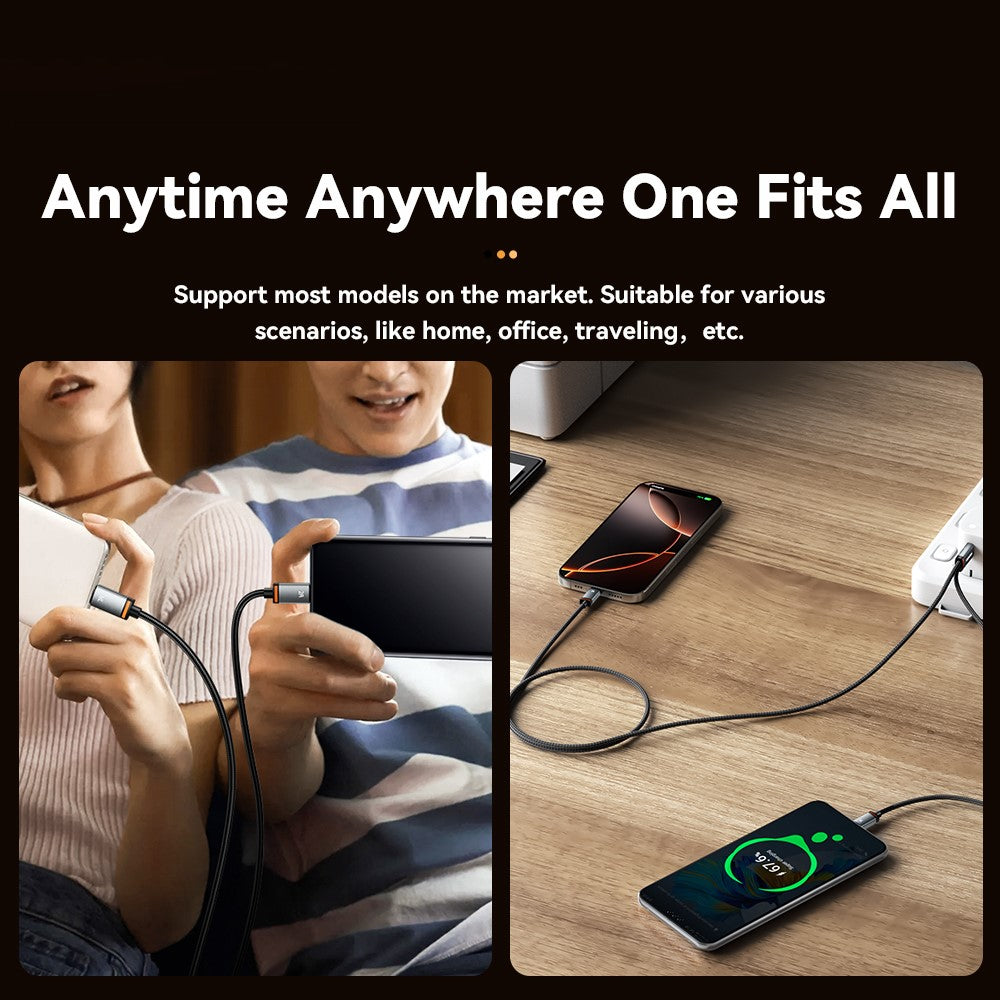 ESSAGER 1m USB-A to iP + Type-C Fast Charging Cable 100W PD Sync Data Transfer Cable