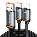 ESSAGER 1m USB-A to iP + Type-C Fast Charging Cable 100W PD Sync Data Transfer Cable