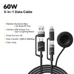 ESSAGER 5 in 1 Charging Cable 1M Fast Charging PD 60W Data Sync 480Mbps Cable for Phone  /  Tablet  /  Watch