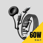 ESSAGER 5 in 1 Charging Cable 2M Fast Charging PD 60W Data Sync 480Mbps Cable for Phone  /  Tablet  /  Watch