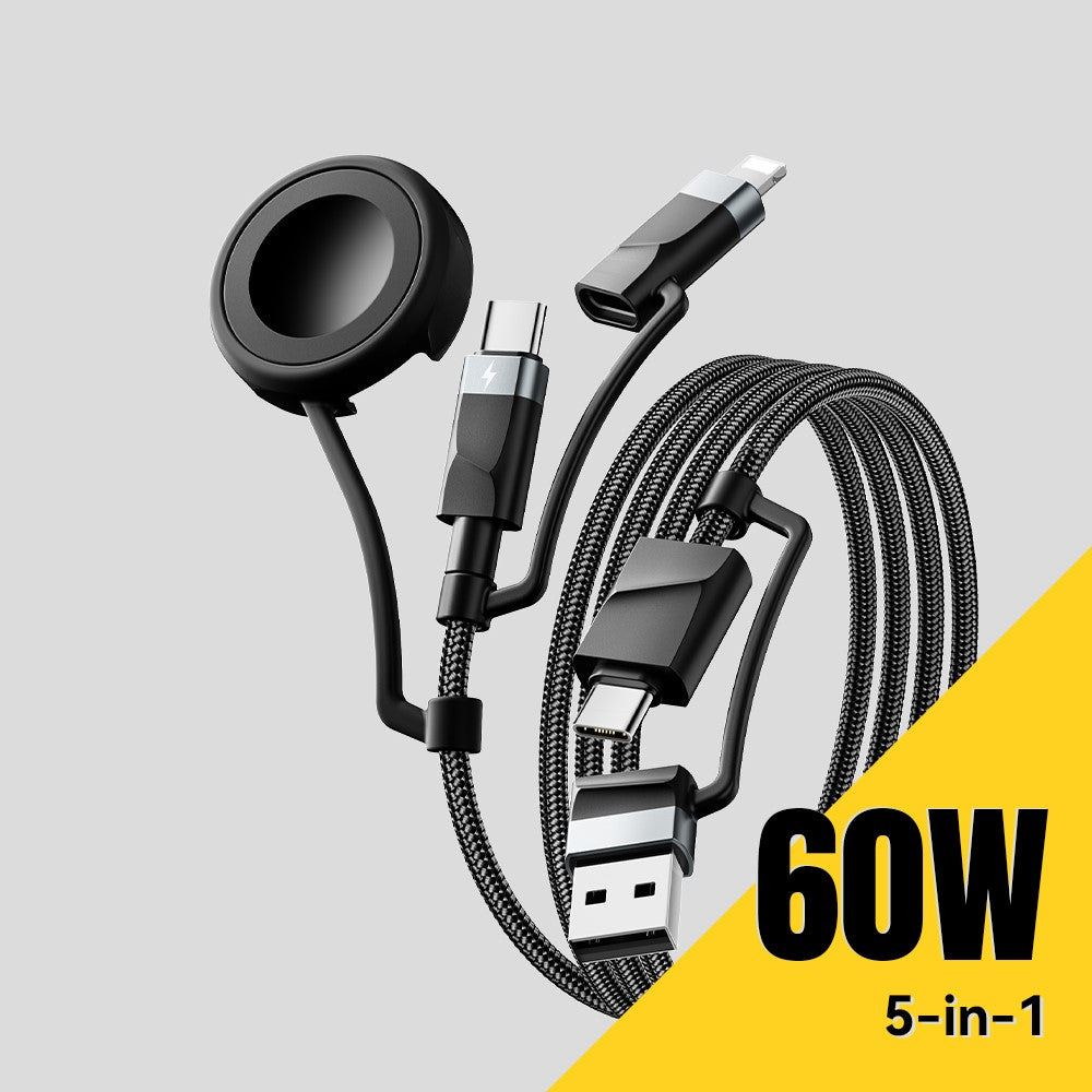 ESSAGER 5 in 1 Charging Cable 2M Fast Charging PD 60W Data Sync 480Mbps Cable for Phone  /  Tablet  /  Watch