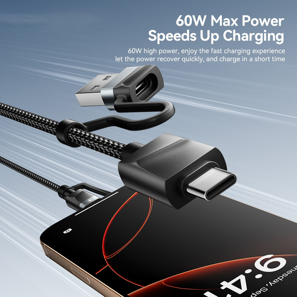 ESSAGER 5 in 1 Charging Cable 2M Fast Charging PD 60W Data Sync 480Mbps Cable for Phone  /  Tablet  /  Watch