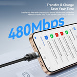 ESSAGER 5 in 1 Charging Cable 2M Fast Charging PD 60W Data Sync 480Mbps Cable for Phone  /  Tablet  /  Watch