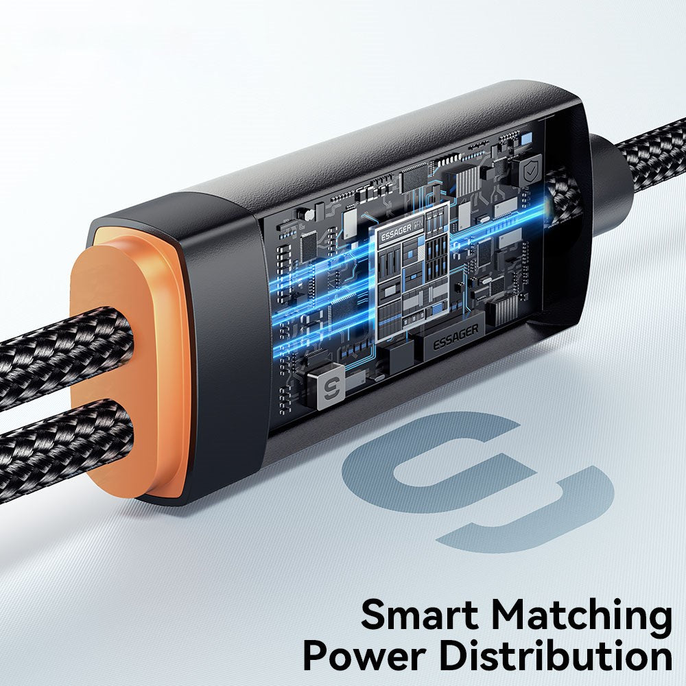ESSAGER Type-C to iP + Type-C Data Cable E-Marker Chip PD 100W Fast Charging Cable 1.2m