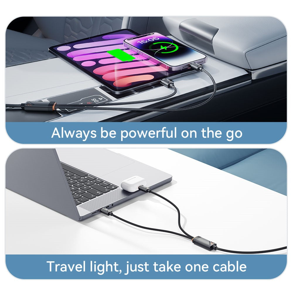 ESSAGER Type-C to iP + Type-C Data Cable E-Marker Chip PD 100W Fast Charging Cable 1.2m