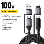 ESSAGER 4-in-1 Data Cable Digital Display PD 100W Fast Charging Cable 0.25m