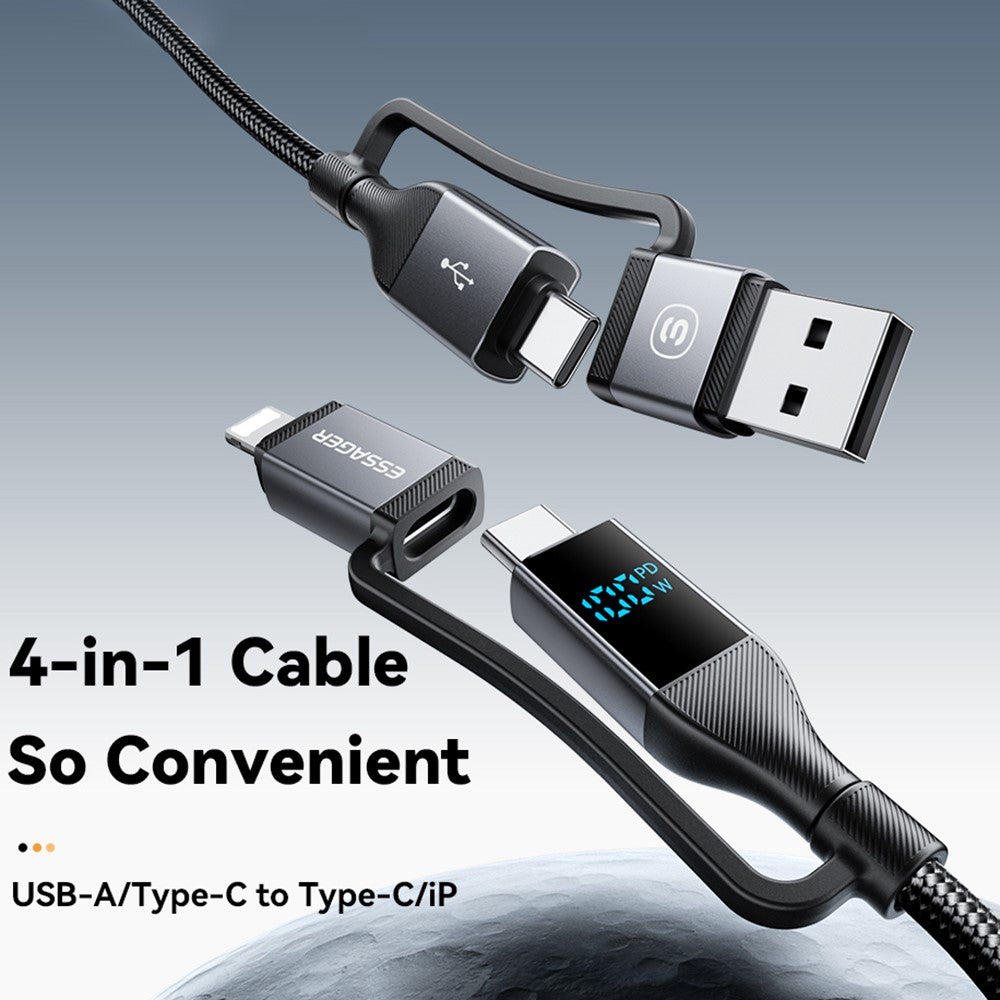 ESSAGER 4-in-1 Data Cable Digital Display PD 100W Fast Charging Cable 0.25m