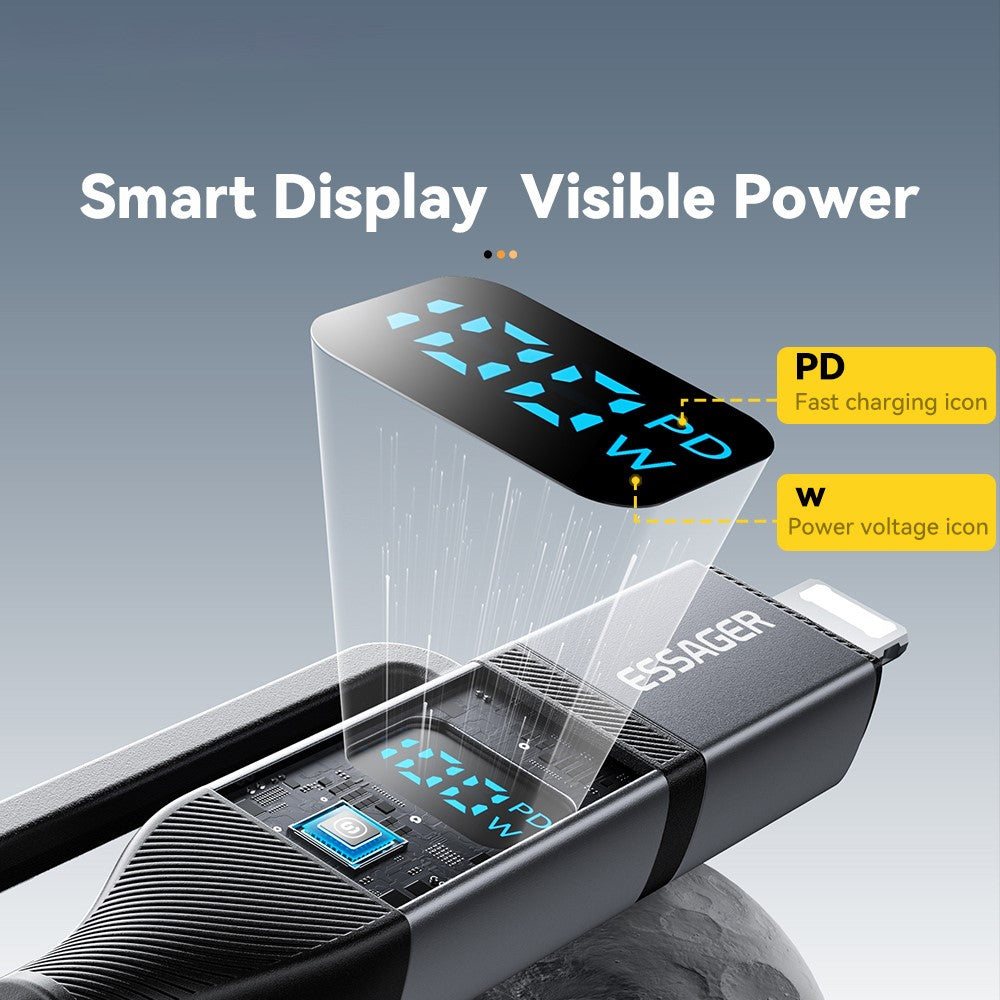 ESSAGER 4-in-1 Data Cable Digital Display PD 100W Fast Charging Cable 0.25m