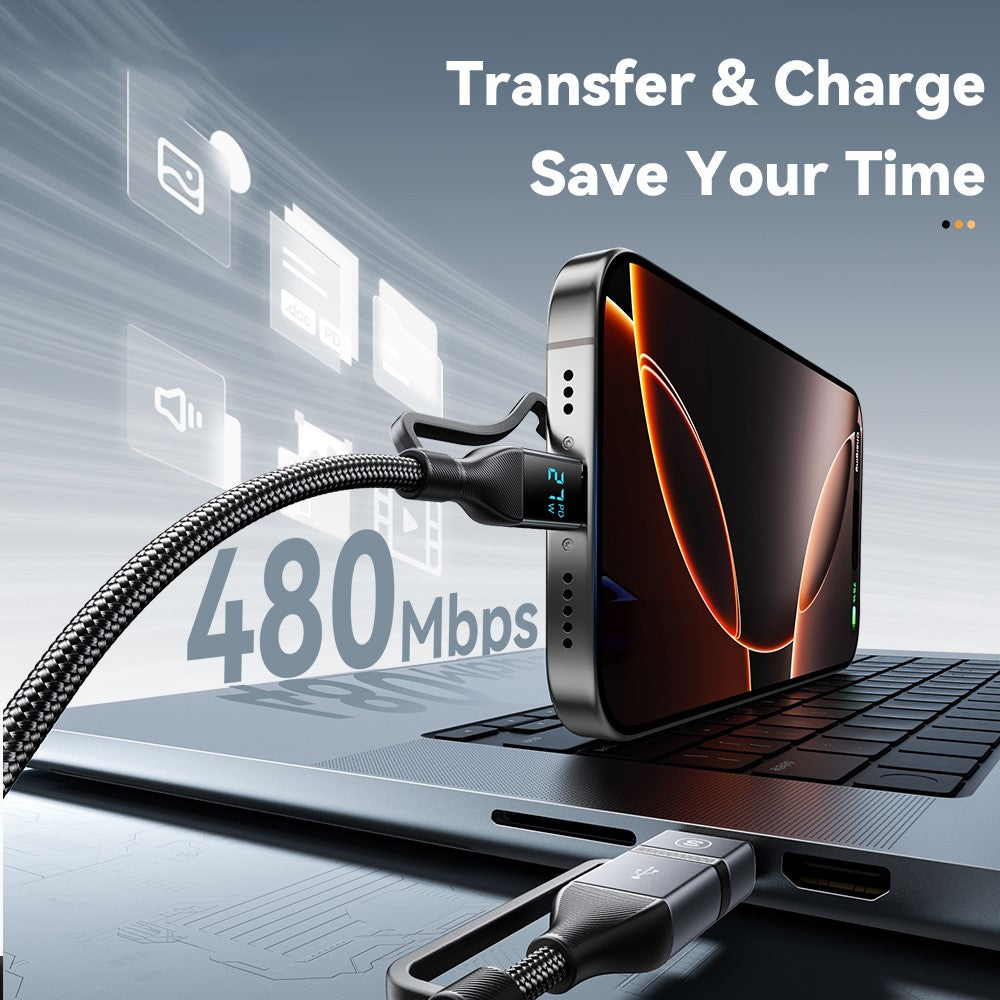 ESSAGER 4-in-1 Data Cable Digital Display PD 100W Fast Charging Cable 0.25m