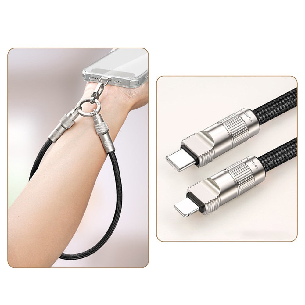 30 cm Håndledsrem til Mobiltelefon, Hurtigopladningskabel med Type-C til L-Port Adapter, Telefon-Lanyard