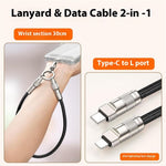 30 cm Håndledsrem til Mobiltelefon, Hurtigopladningskabel med Type-C til L-Port Adapter, Telefon-Lanyard
