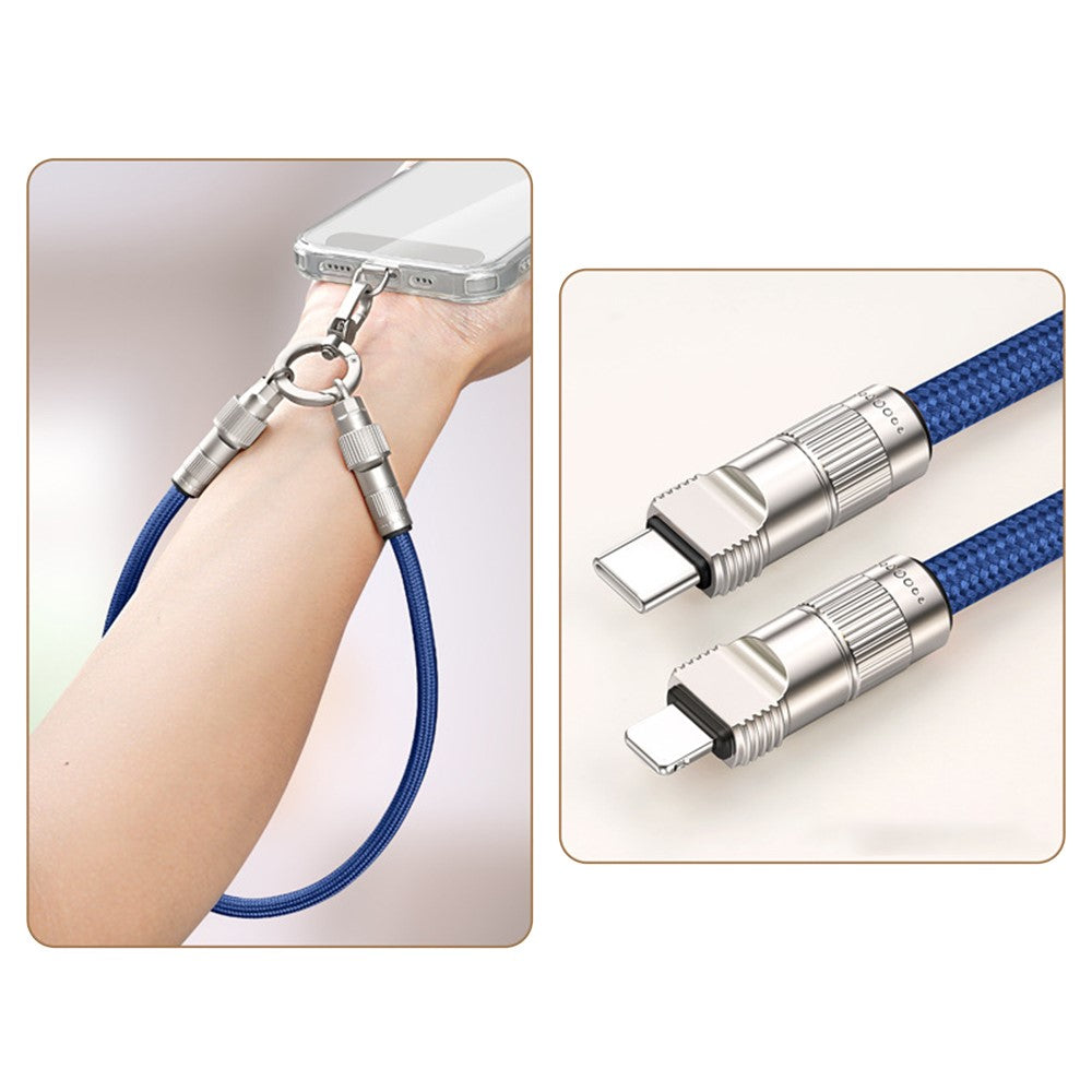 30 cm Håndledsrem til Mobiltelefon, Hurtigopladningskabel med Type-C til L-Port Adapter, Telefon-Lanyard