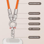 120cm Crossbody Phone Lanyard Charging Cable Type-C to L-Port Adapter Universal Cell Phone Strap