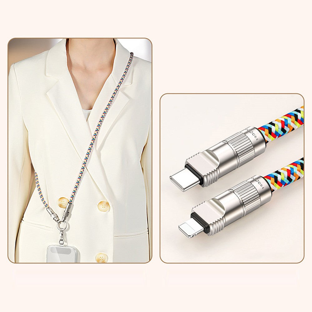 120cm Crossbody Phone Lanyard Charging Cable Type-C to L-Port Adapter Universal Cell Phone Strap