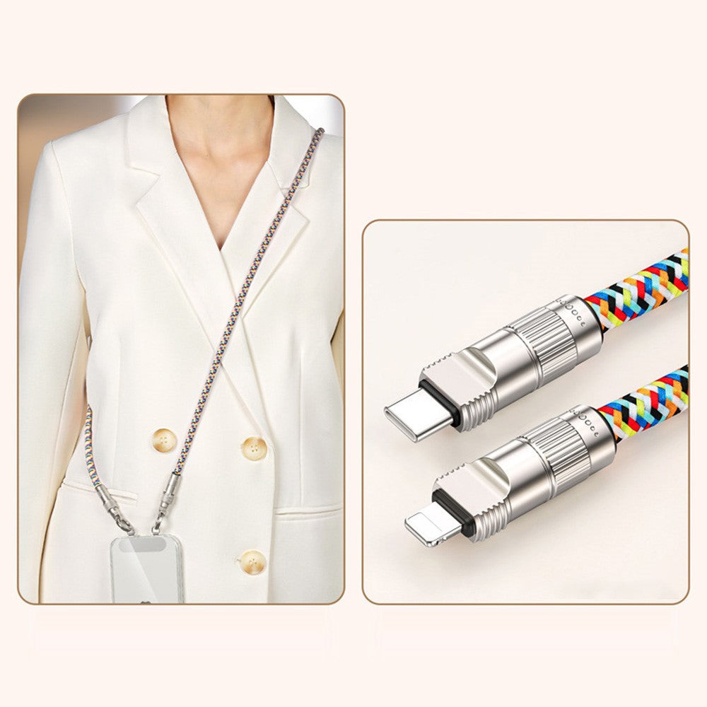 120 cm Crossbody Lanyard Telefonopladningskabel Type-C til L-port 27W Hurtigopladningskabel Mobiltelefonstrop