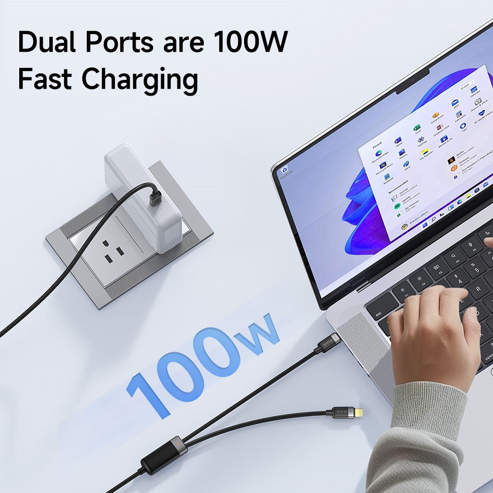 MCDODO CA-6780-IN-1 USB-C Hurtigopladningskabel To USB-C Porte 100W Opladningskabel 1,5m Flettet