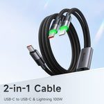 MCDODO CA-6700 2-i-1 Hurtigopladningskabel 100W USB-C til USB-C+iP Flettet Kabel 1,5m til Flere Enheder