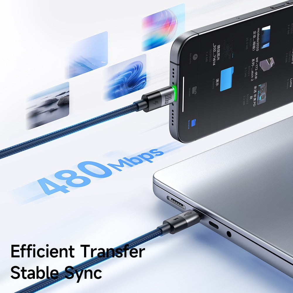MCDODO CA-6700 2-i-1 Hurtigopladningskabel 100W USB-C til USB-C+iP Flettet Kabel 1,5m til Flere Enheder