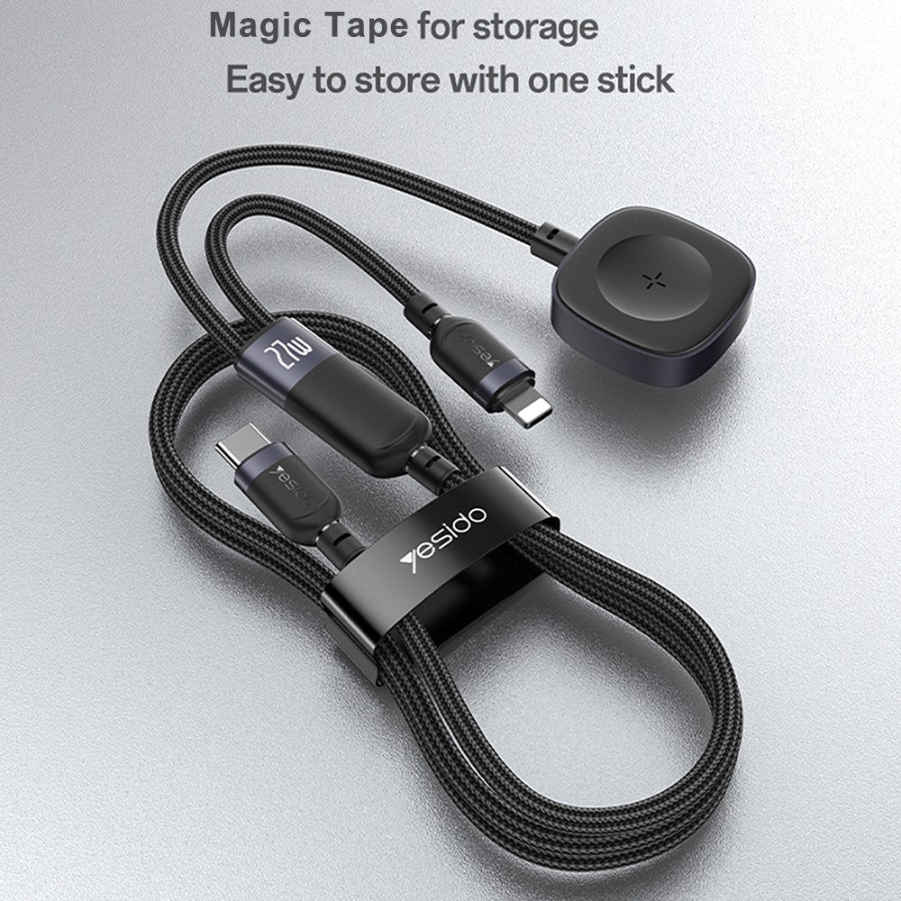 YESIDO CA136L 27W Fast Charging Type C to iP  /  for Apple Watch Wireless Charging Dock 2 in 1 Charging Cable