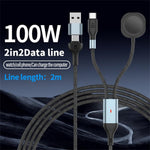 2 m 2-i-1 USB A / USB C til USB-C / til Apple Watch trådløs opladningsdock PD 100W hurtigopladningskabel