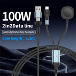 1,2m 2-i-1 USB A / USB C til USB-C / til Apple Watch Trådløs Opladningsdock PD 100W Hurtigopladningskabel