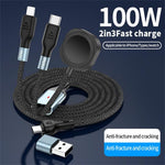 1,2m 2-i-1 USB A / USB C til USB-C / til Apple Watch Trådløs Opladningsdock PD 100W Hurtigopladningskabel