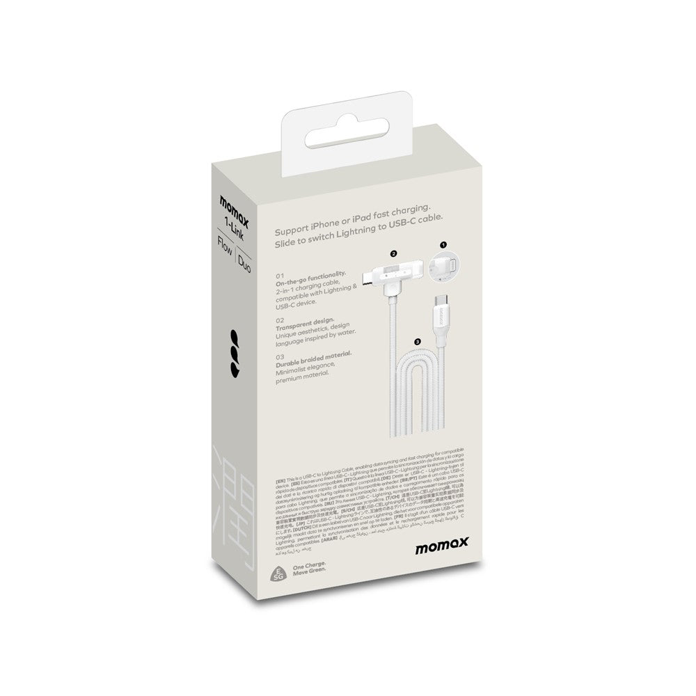 MOMAX 1-Link 1,5m 2-i-1 hurtigopladende flettet kabel Mfi-certificeret USB-C til USB-C / Lightning-kabel