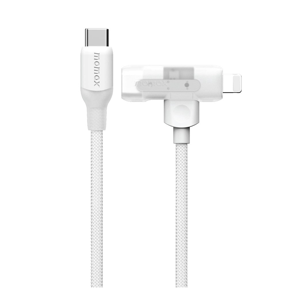MOMAX 1-Link 1,5m 2-i-1 hurtigopladende flettet kabel Mfi-certificeret USB-C til USB-C / Lightning-kabel