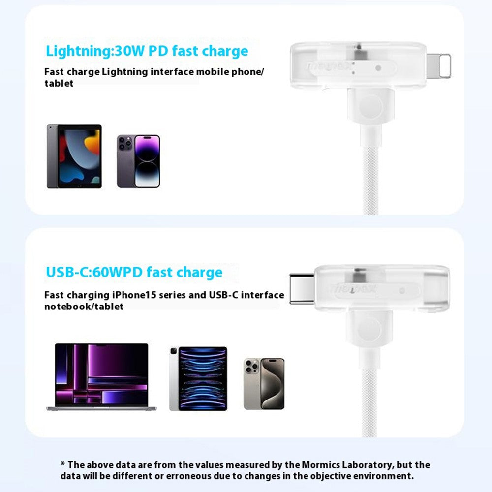 MOMAX 1-Link 1,5m 2-i-1 hurtigopladende flettet kabel Mfi-certificeret USB-C til USB-C / Lightning-kabel