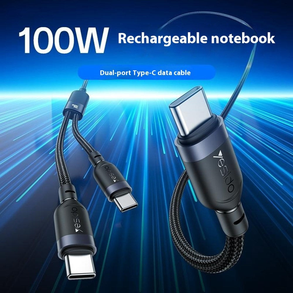 YESIDO CA92 2 in 1 USB C to Dual USB C Splitter Cable PD 100W Fast Charging Braided Wire