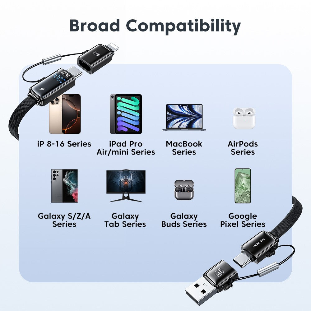 TOOCKI TQ-X96 1.2m USB-A / USB-C to USB-C / iP 100W Fast Charging Digital Display Data Cable